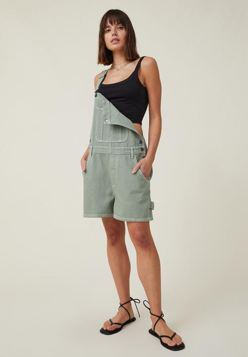 Cotton On - Utility denim short overall - soft green
