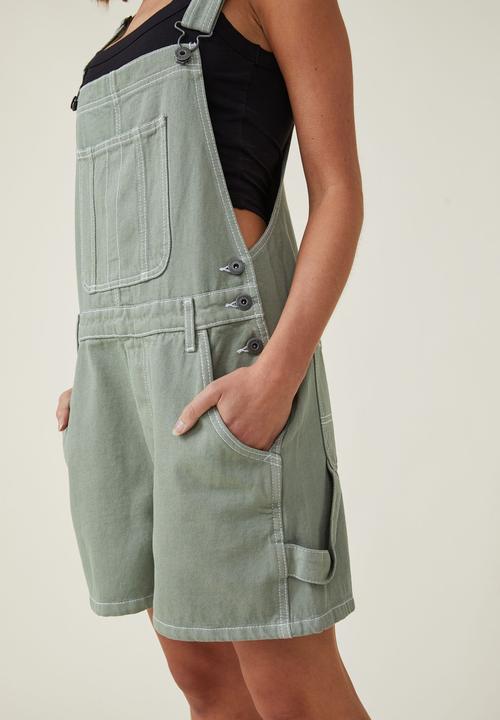 Cotton On - Utility denim short overall - soft green