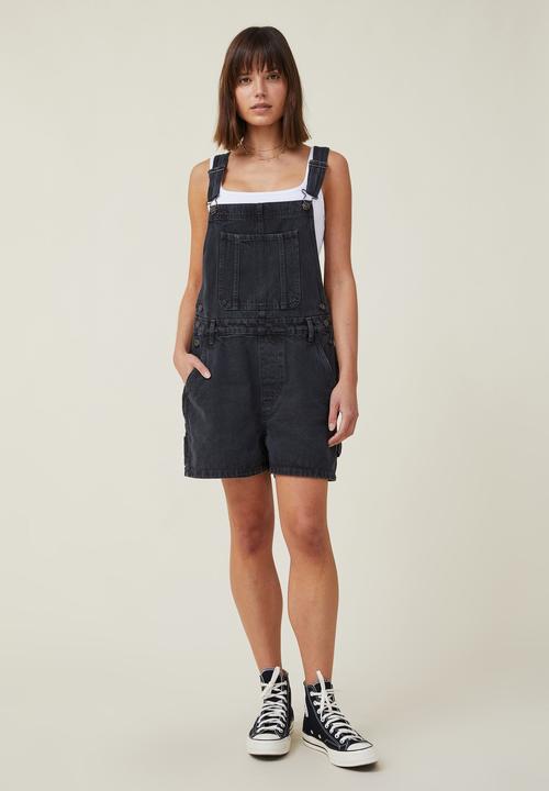 Cotton On - Utility denim short overall - graphite black