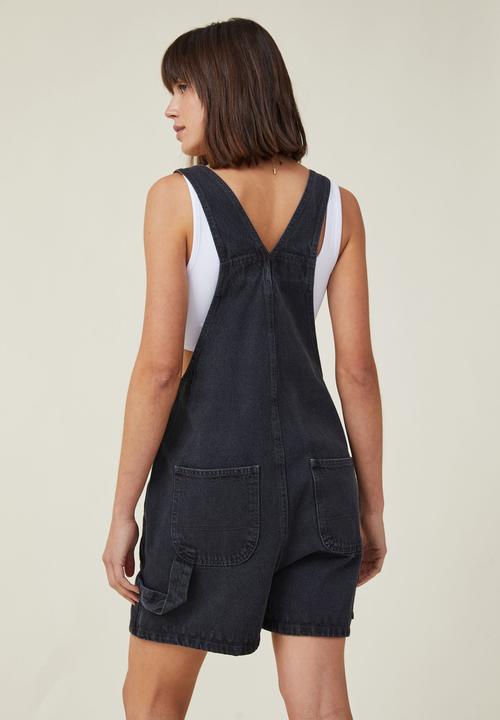 Cotton On - Utility denim short overall - graphite black