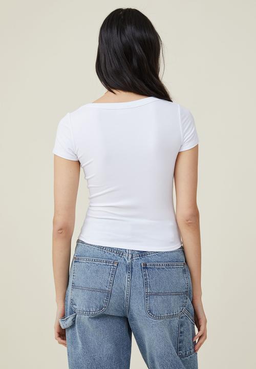 Cotton On - Staple rib scoop neck short sleeve top - white