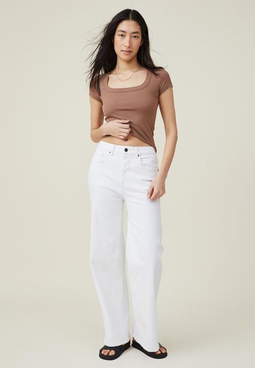 Cotton On - Staple rib short sleeve top - russet brown