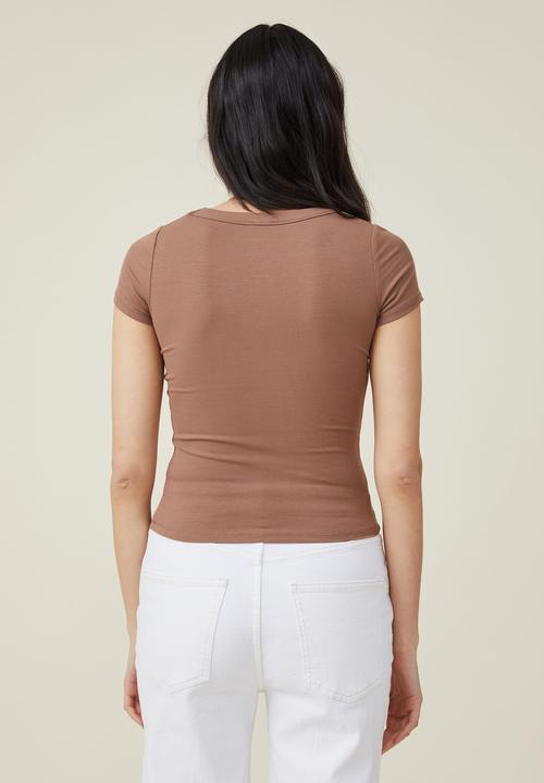 Cotton On - Staple rib short sleeve top - russet brown