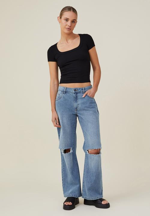 Cotton On - Staple rib scoop neck short sleeve top - black