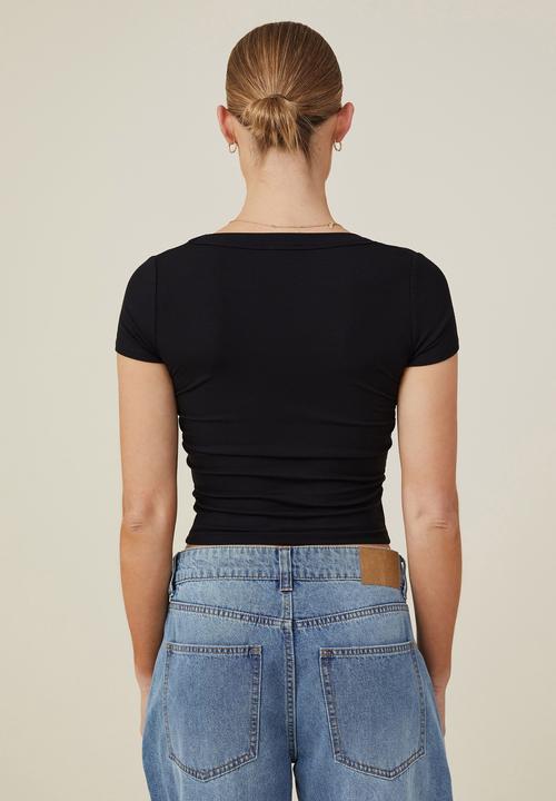 Cotton On - Staple rib scoop neck short sleeve top - black