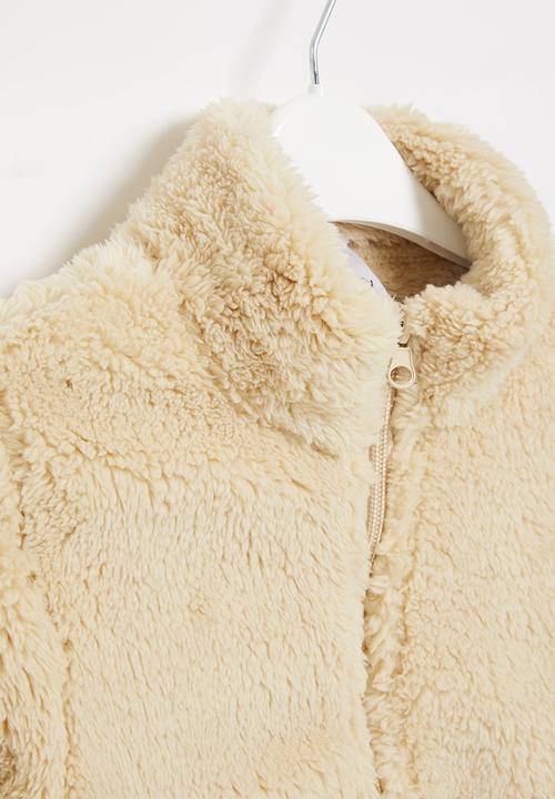 Pop Candy - Girls fluffy zip through jacket - beige