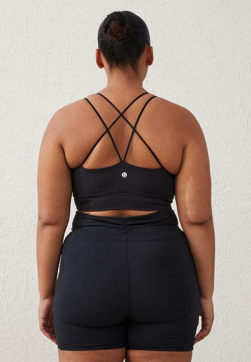 Cotton On - Curve active  recycled ruched strappy crop - black