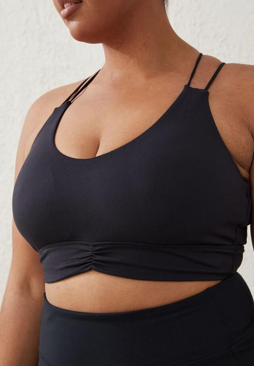 Cotton On - Curve active  recycled ruched strappy crop - black