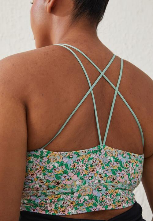 Cotton On - Curve active  recycled ruched strappy crop - multi 