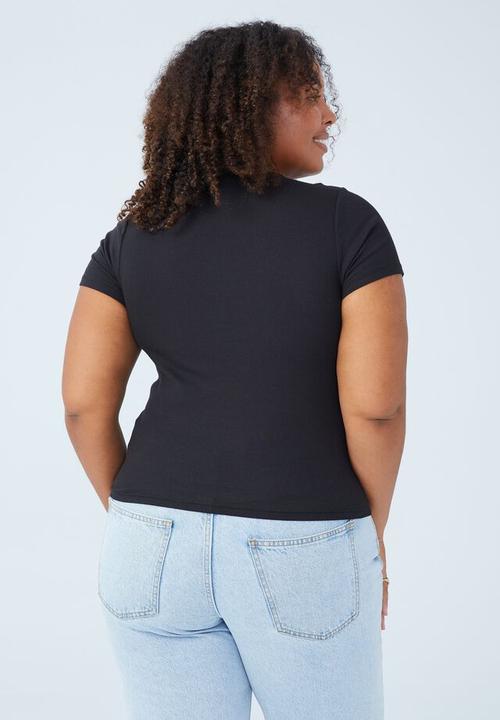 Cotton On - Curve the one organic rib crew short sleeve tee - black