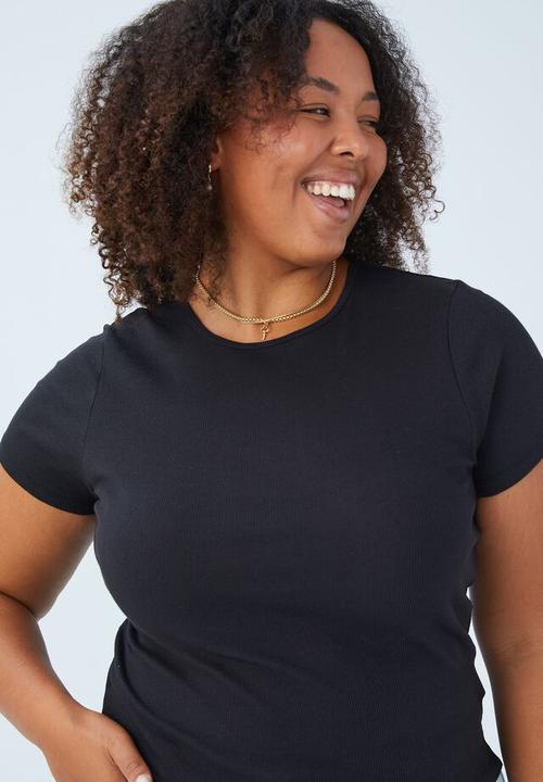 Cotton On - Curve the one organic rib crew short sleeve tee - black