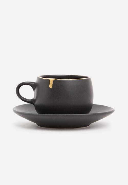 Urchin Art - Calanthea tea cup set of 2 - black & gold