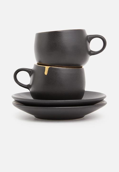 Urchin Art - Calanthea tea cup set of 2 - black & gold