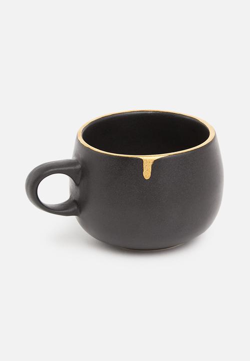 Urchin Art - Calanthea tea cup set of 2 - black & gold