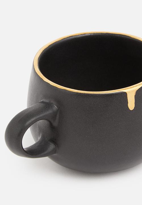 Urchin Art - Calanthea tea cup set of 2 - black & gold