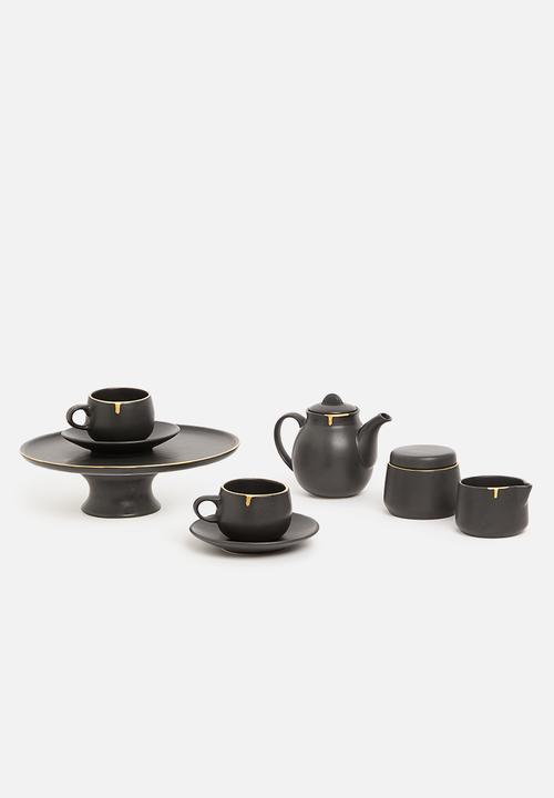 Urchin Art - Calanthea tea cup set of 2 - black & gold