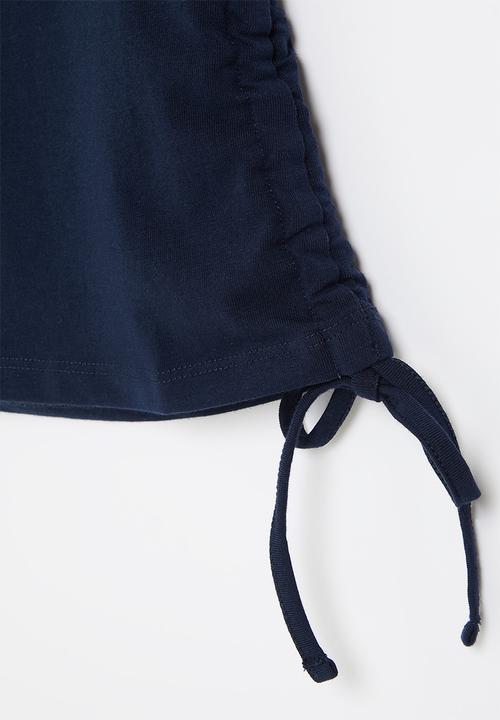 SISSY BOY - Fitted side ruched top with cap sleeves - navy