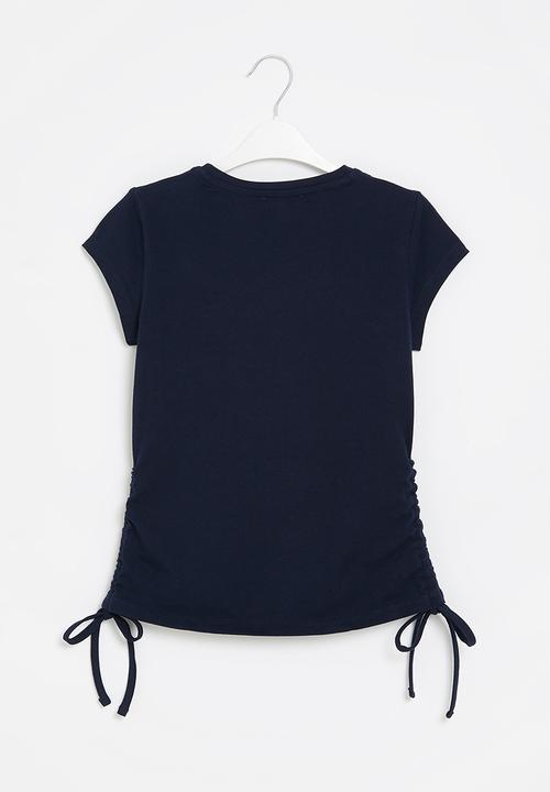 SISSY BOY - Fitted side ruched top with cap sleeves - navy