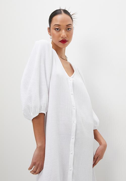 VELVET - Plunge neck tiered maxi dress - white