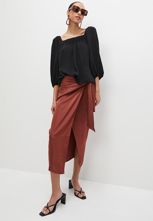 VELVET - Square neck relaxed peasant blouse - black