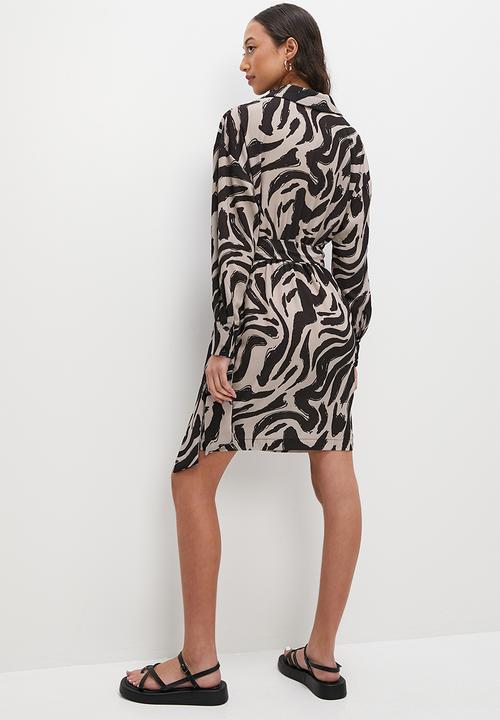 Superbalist - Wrap collared mini dress - stone zebra