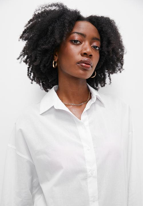 VELVET - Cotton voile longline overshirt - white