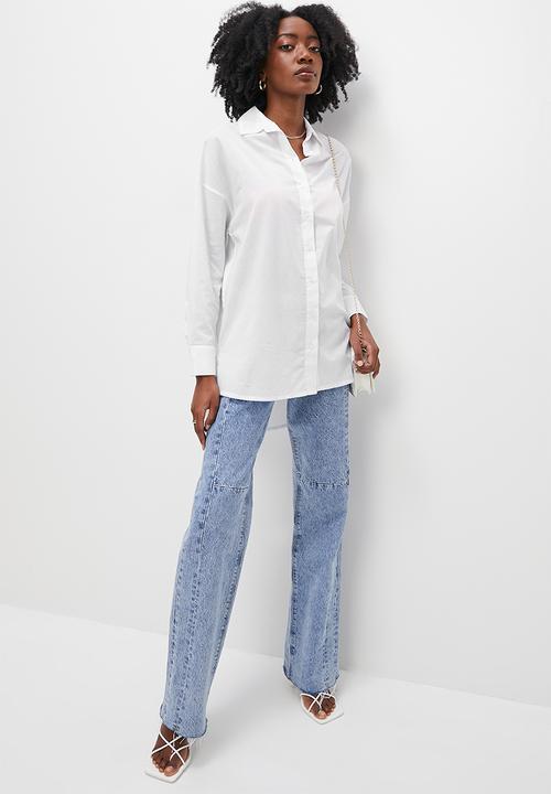 VELVET - Cotton voile longline overshirt - white