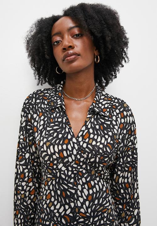 VELVET - Luxe revere collar midi wrap dress - abstract nature