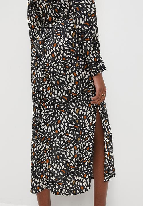 VELVET - Luxe revere collar midi wrap dress - abstract nature