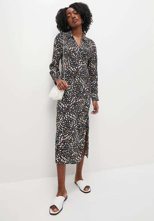 VELVET - Luxe revere collar midi wrap dress - abstract nature