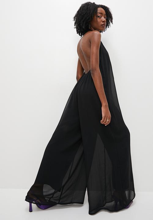 VELVET - Halter palazzo jumpsuit with open back - black