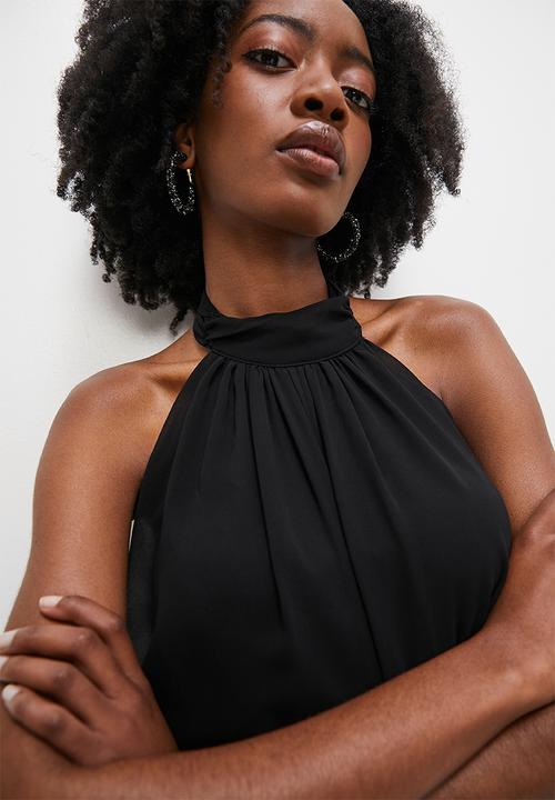 VELVET - Halter palazzo jumpsuit with open back - black