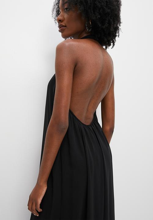 VELVET - Halter palazzo jumpsuit with open back - black