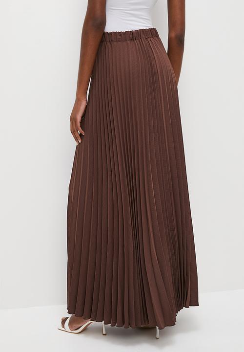 VELVET - Pleated maxi skirt - choc