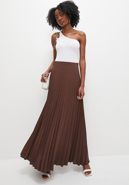 VELVET - Pleated maxi skirt - choc