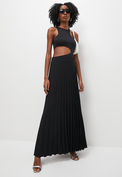 VELVET - Pleated maxi skirt - black