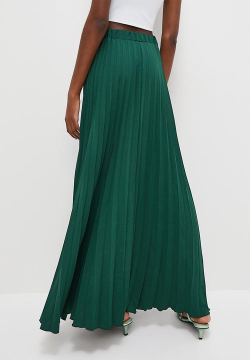 VELVET - Pleated maxi skirt - bottle green