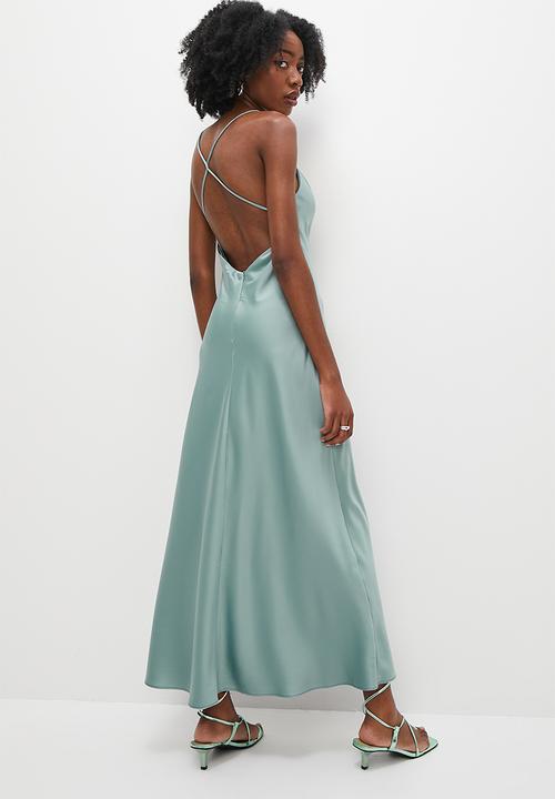 VELVET - Satin strappy back midaxi slip dress - pine tree