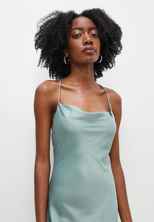 VELVET - Satin strappy back midaxi slip dress - pine tree