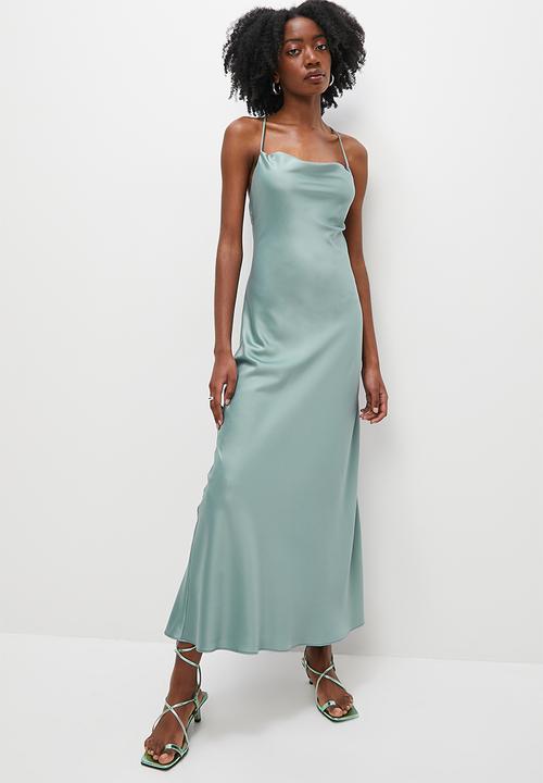 VELVET - Satin strappy back midaxi slip dress - pine tree