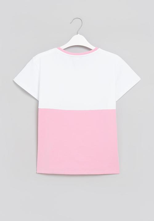 SISSY BOY - Boxy top with contrast panels - pink & off white