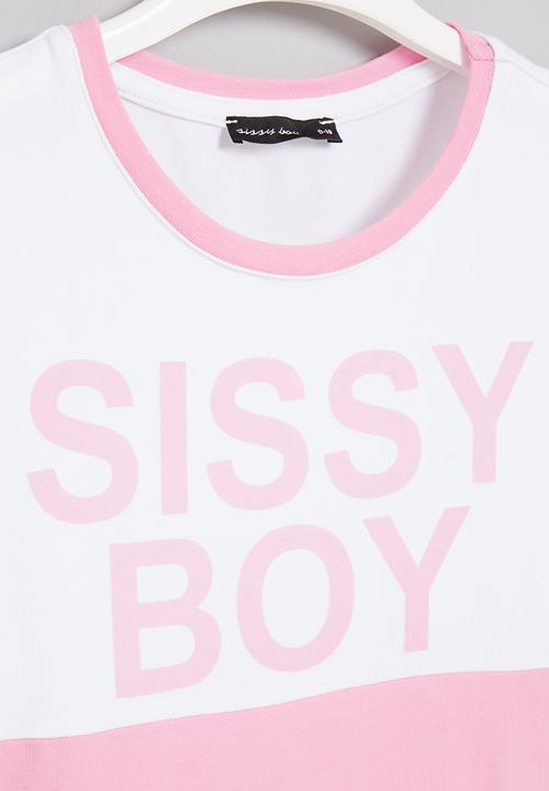 SISSY BOY - Boxy top with contrast panels - pink & off white