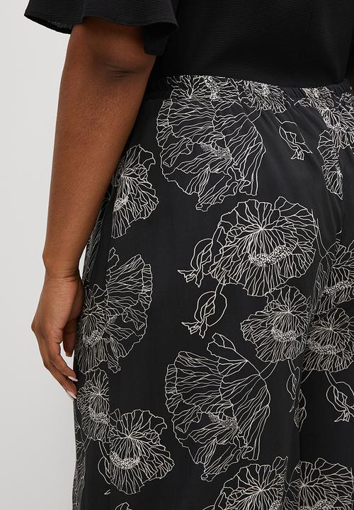 edit Plus - Woven printed wide leg- black linear floral