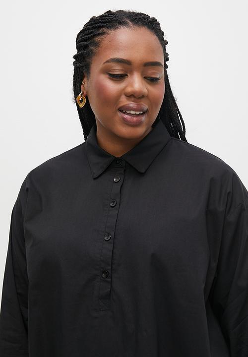 edit Plus - Hi-low longline cotton shirt - black1