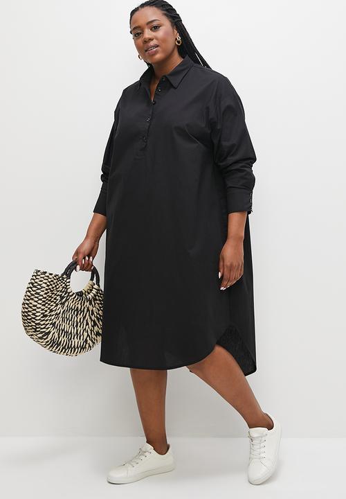 edit Plus - Hi-low longline cotton shirt - black1