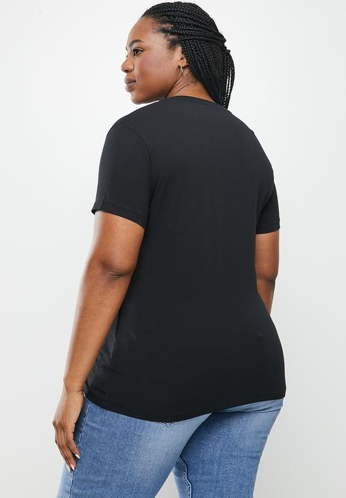 POLO - Plus kelly basic short sleeve  essential vneck stretch t-shirt - black