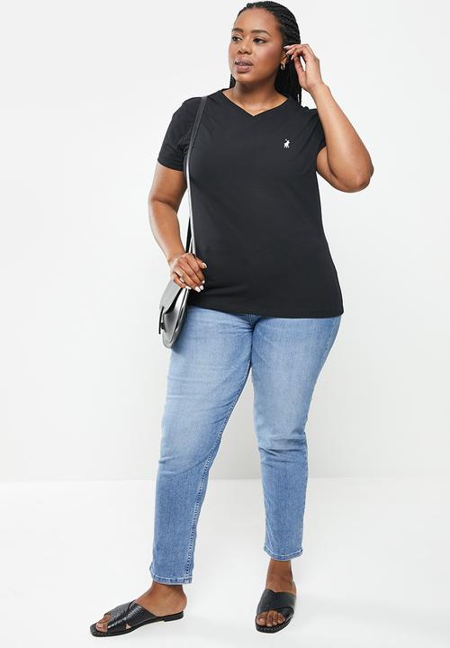 POLO - Plus kelly basic short sleeve  essential vneck stretch t-shirt - black