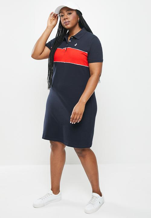 POLO - Plus kori short sleeve colour block golfer dress - navy