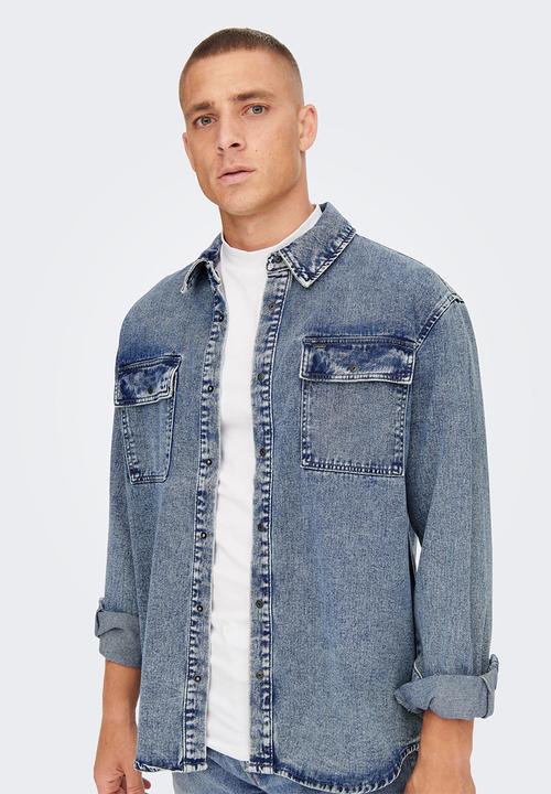 Only & Sons - Onsbill washed 2965 overshirt - light blue