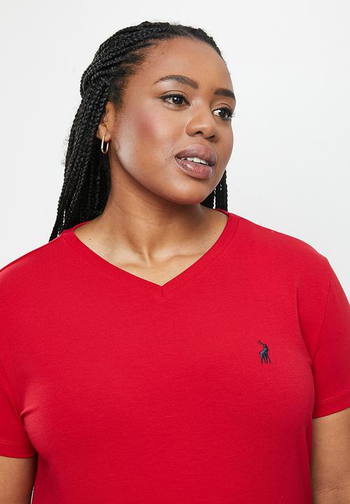 POLO - Plus kelly basic short sleeve essential vneck stretch t-shirt - red